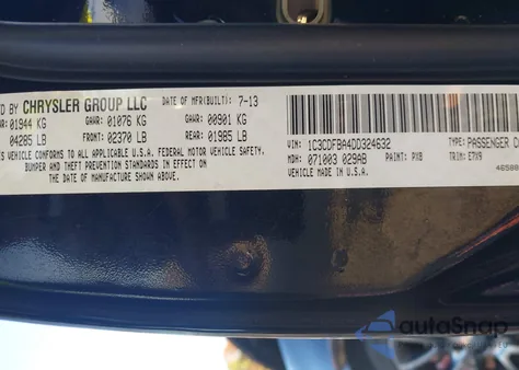 2013 Dodge Dart Sxt z USA, uszkodzony, nr VIN 1C3CDFBA4DD324632